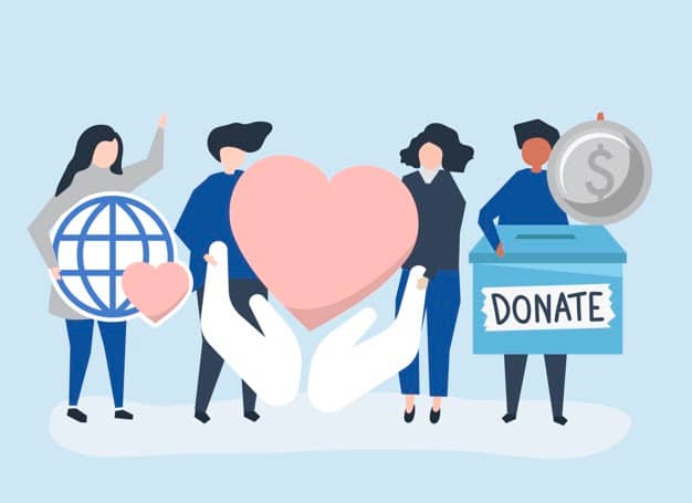 People Carrying Donation And Charity Related Icons